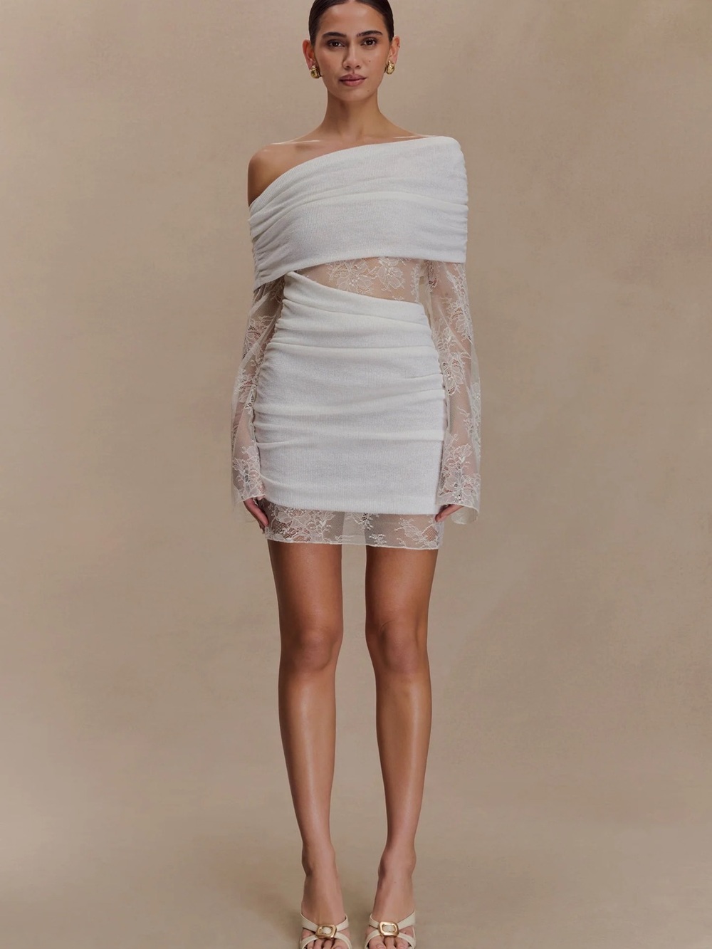 MESHKI Luxie Lace Knit Mini Dress – Ivory 🤍